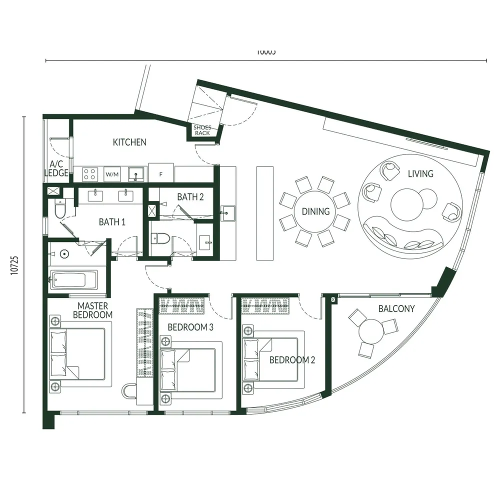 Park Green Pavilion Type F floor plan, 1,627 sq ft (151 m²)