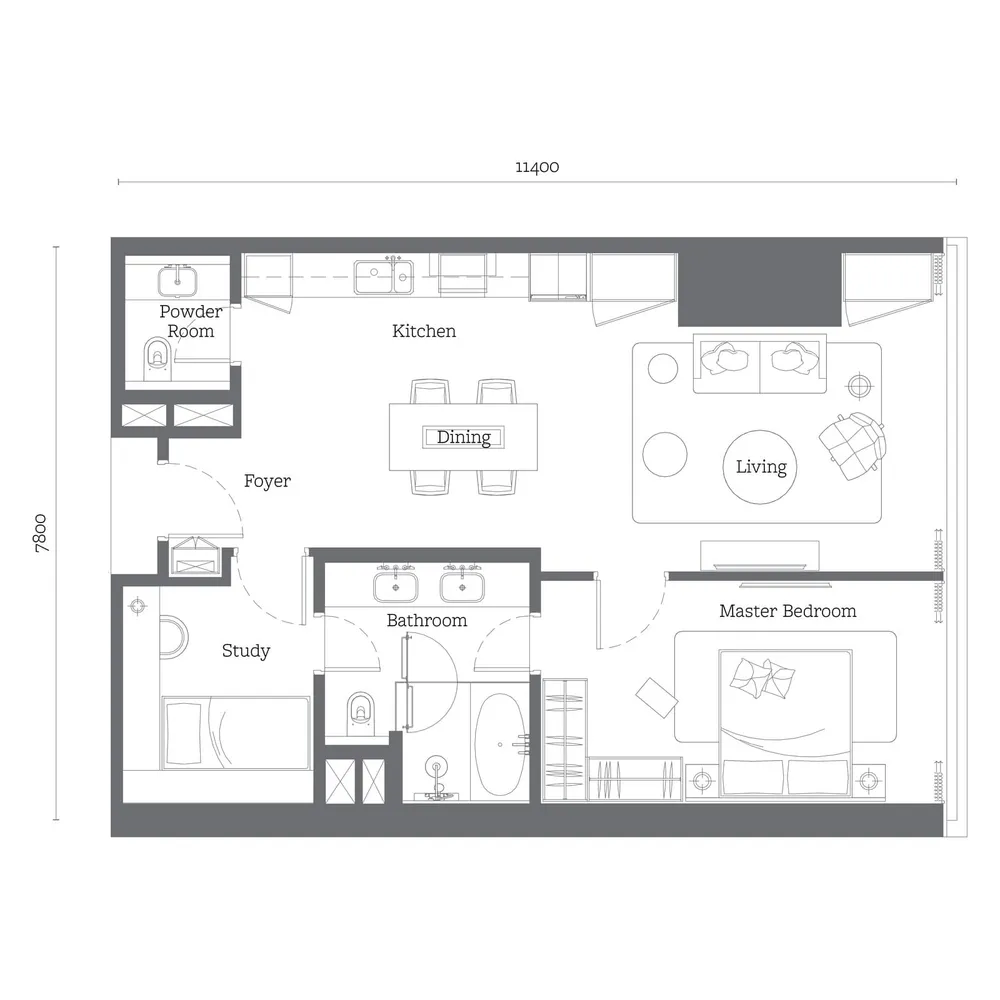 Oxley Towers Tower 2 · Type C1 floor plan, 958 sq ft (89 m²)