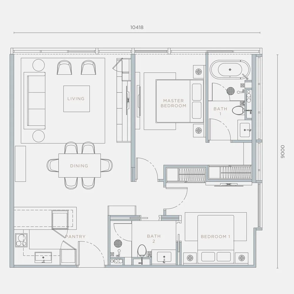 Orion Residence Type C4 floor plan, 992 sq ft (92 m²)