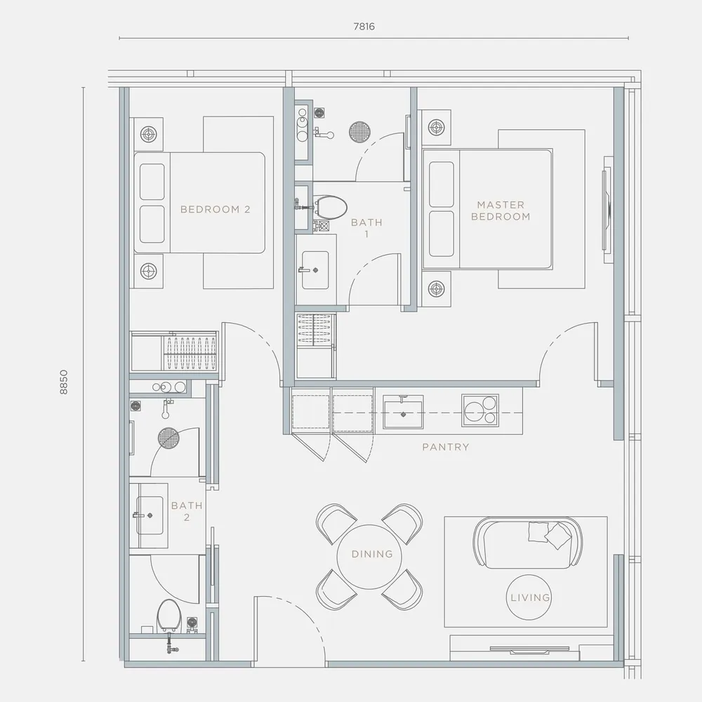 Orion Residence Type B2 floor plan, 746 sq ft (69 m²)