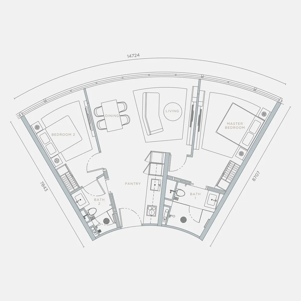Orion Residence Type C3 wide frontage floor plan, 923 sq ft (86 m²)