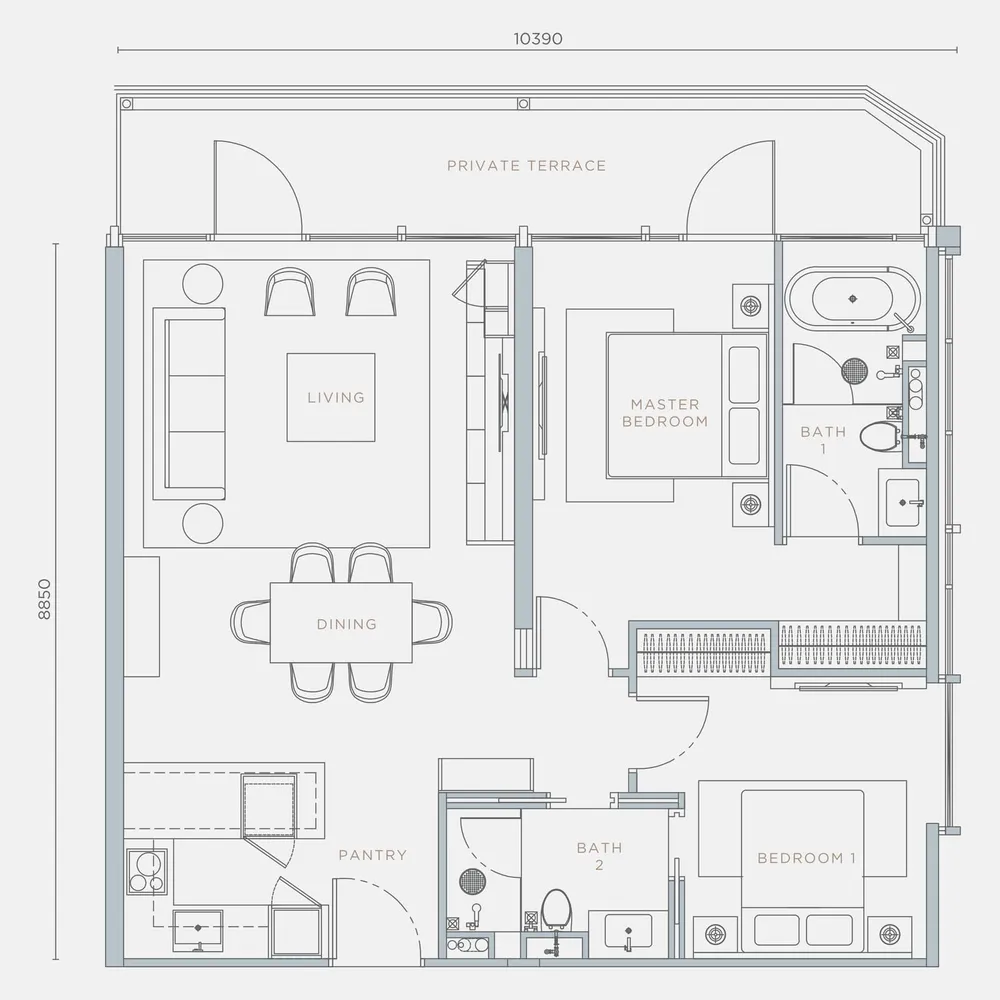 Orion Residence Type C4-T with terrace floor plan, 1,186 sq ft (110 m²)