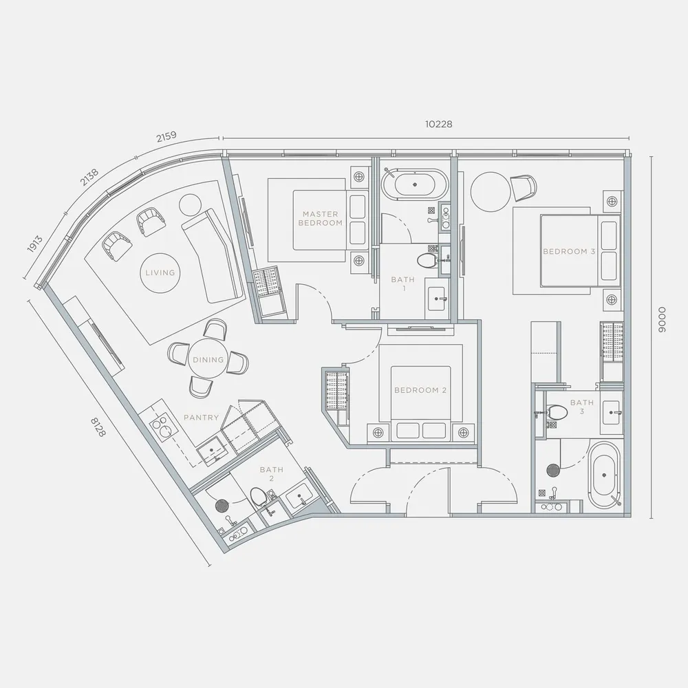 Orion Residence Type D4 dual key floor plan, 1,271 sq ft (118 m²)