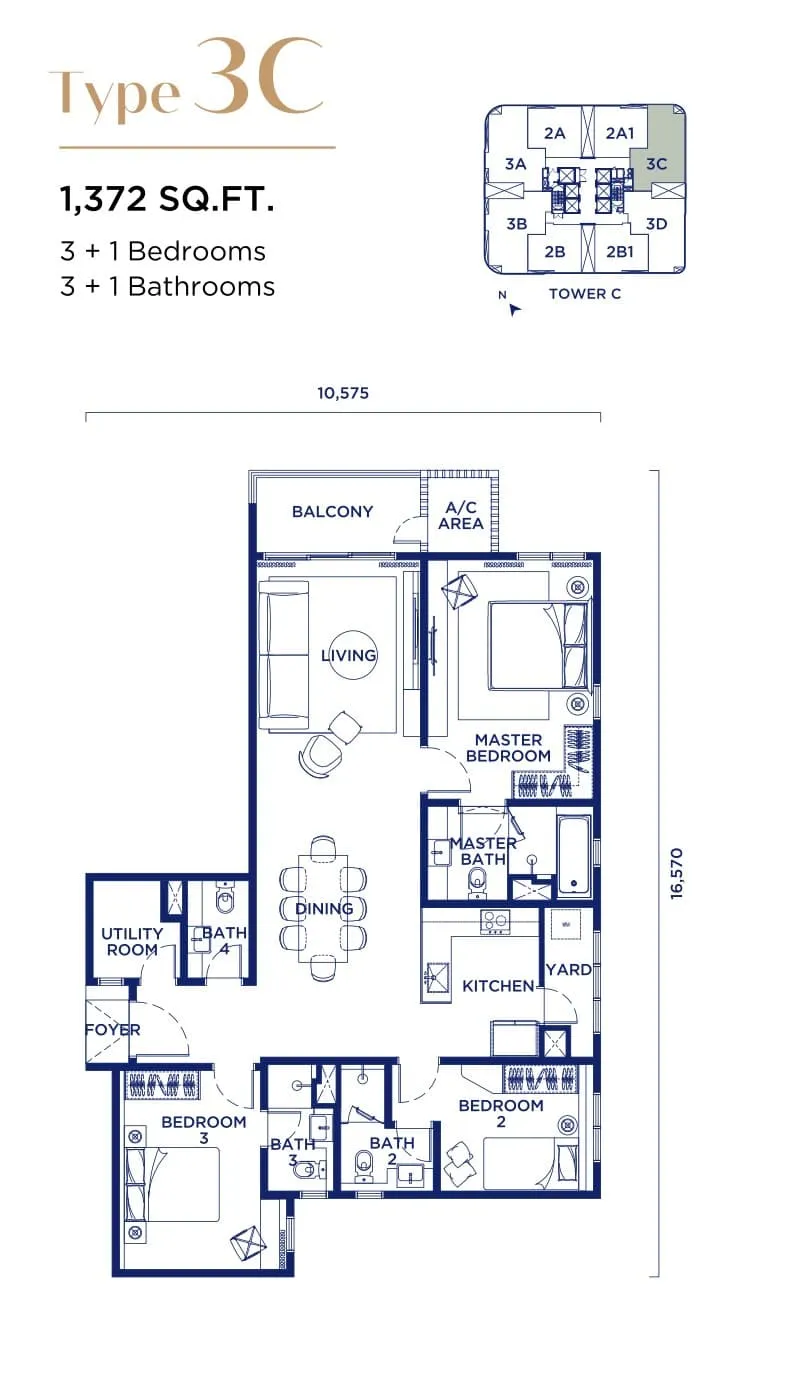 Talisa @ Bangsar Hill Park Type 3C floor plan, 1,372 sq ft (127 m²)