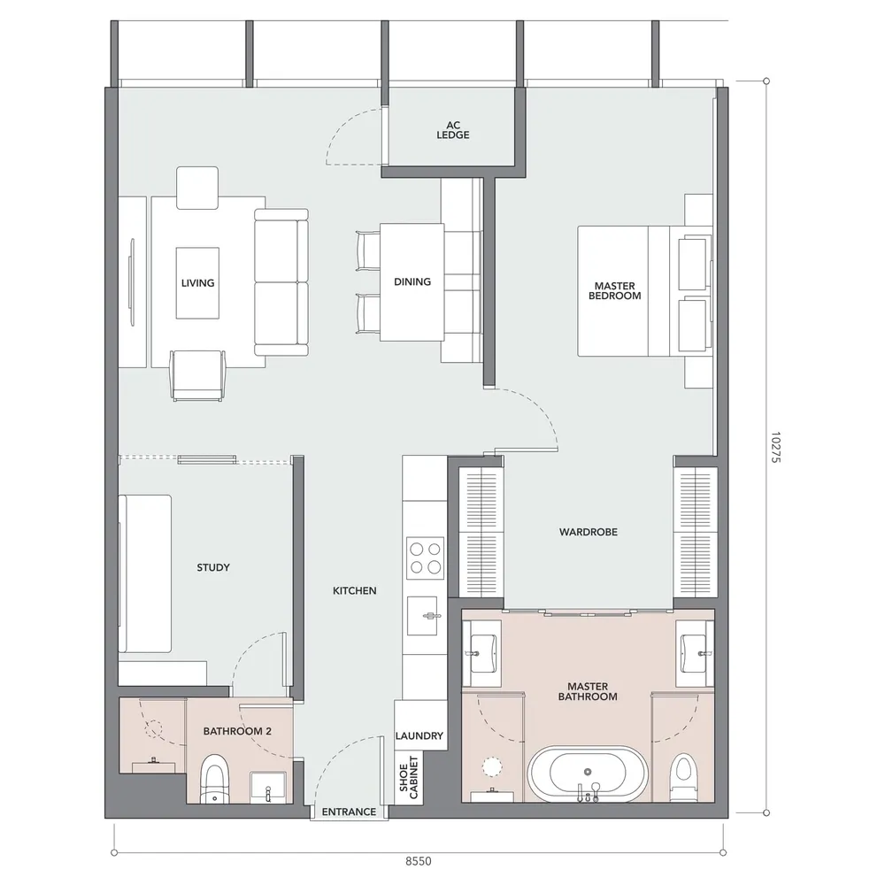 The Conlay Type F(A) floor plan, 947 sq ft (88 m²)