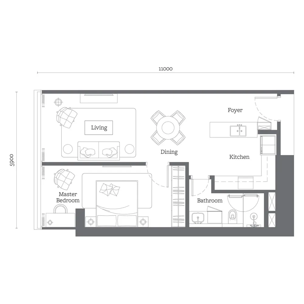 Oxley Towers Tower 2 · Type B1 floor plan, 678 sq ft (63 m²)