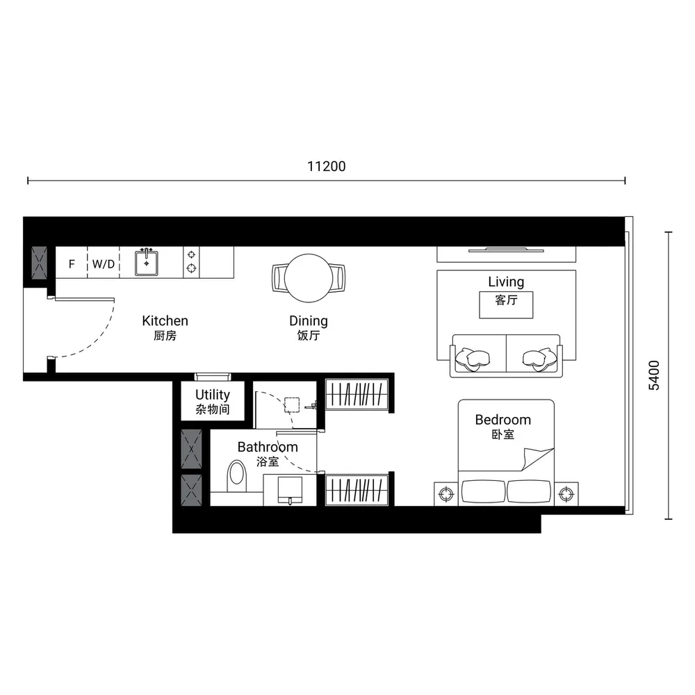 Oxley Towers Tower 1 · Type A-2 floor plan, 566 sq ft (53 m²)