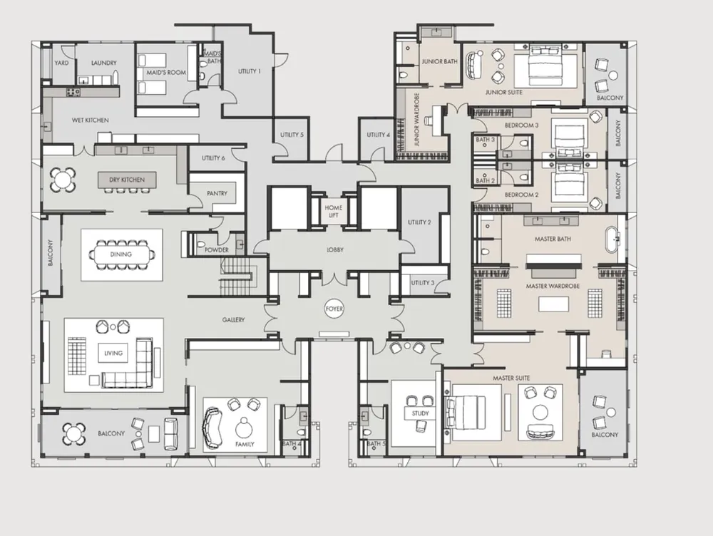 The Eden Type D1 penthouse · lower floor floor plan, 19,031 sq ft (1768 m²)
