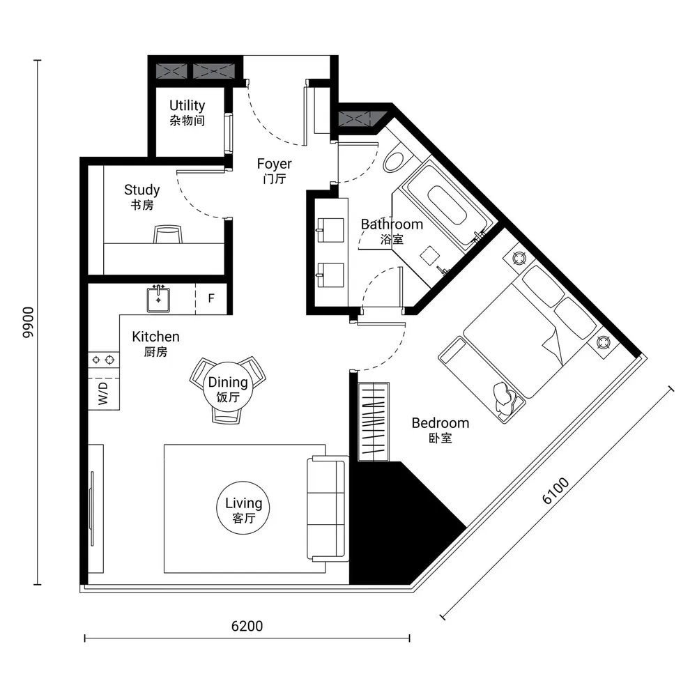 Oxley Towers Tower 1 · Type C-2A floor plan, 815 sq ft (76 m²)