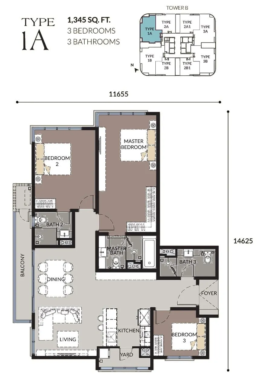Talisa @ Bangsar Hill Park Type 1A floor plan, 1,345 sq ft (125 m²)