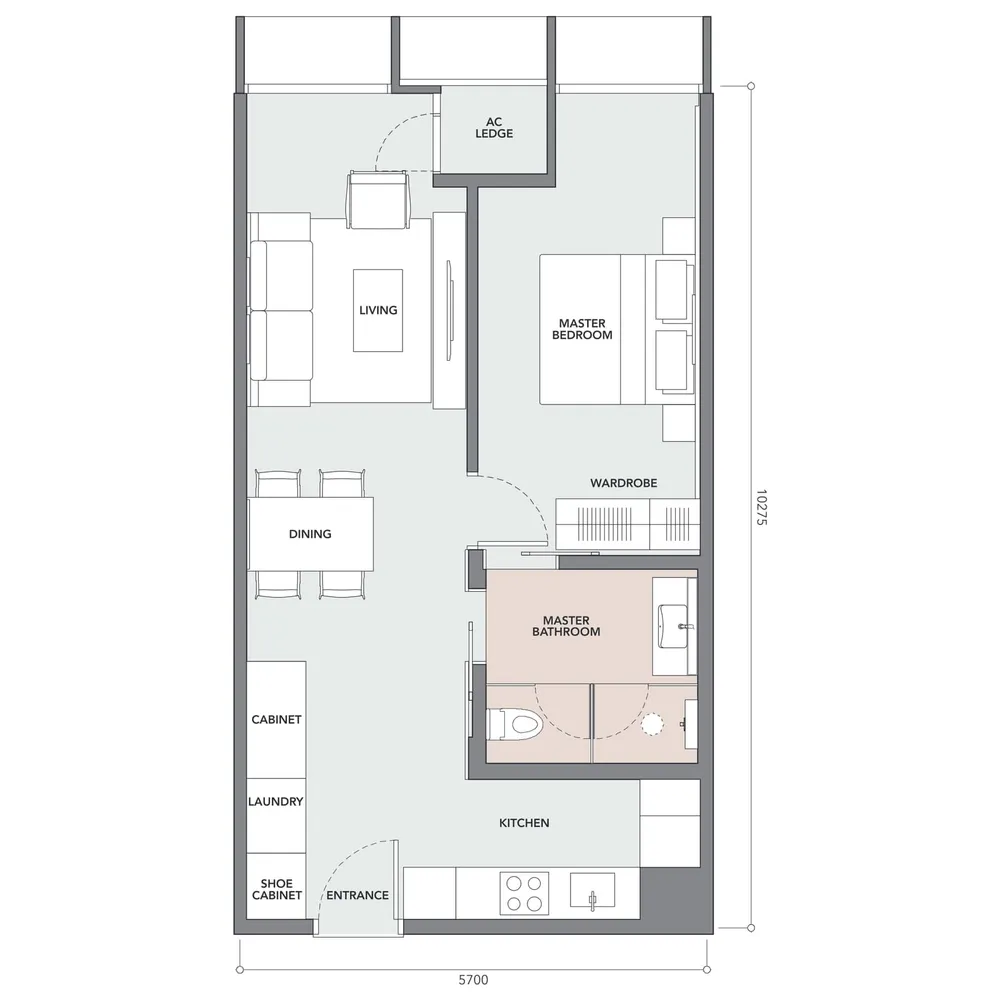The Conlay Type E floor plan, 635 sq ft (59 m²)