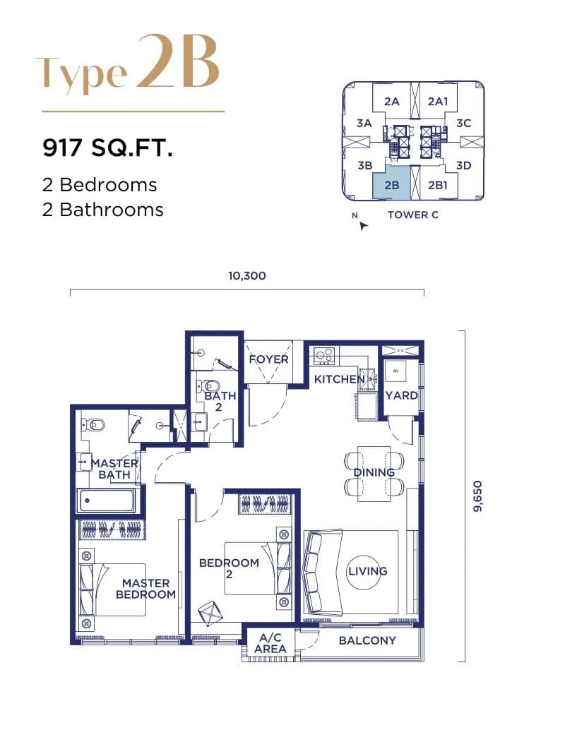 Talisa @ Bangsar Hill Park Type 2B floor plan, 917 sq ft (85 m²)