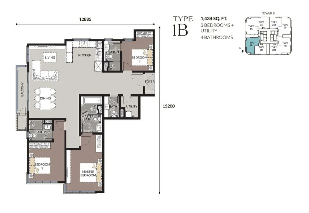 Talisa @ Bangsar Hill Park Type 1B floor plan, 1,434 sq ft (133 m²)
