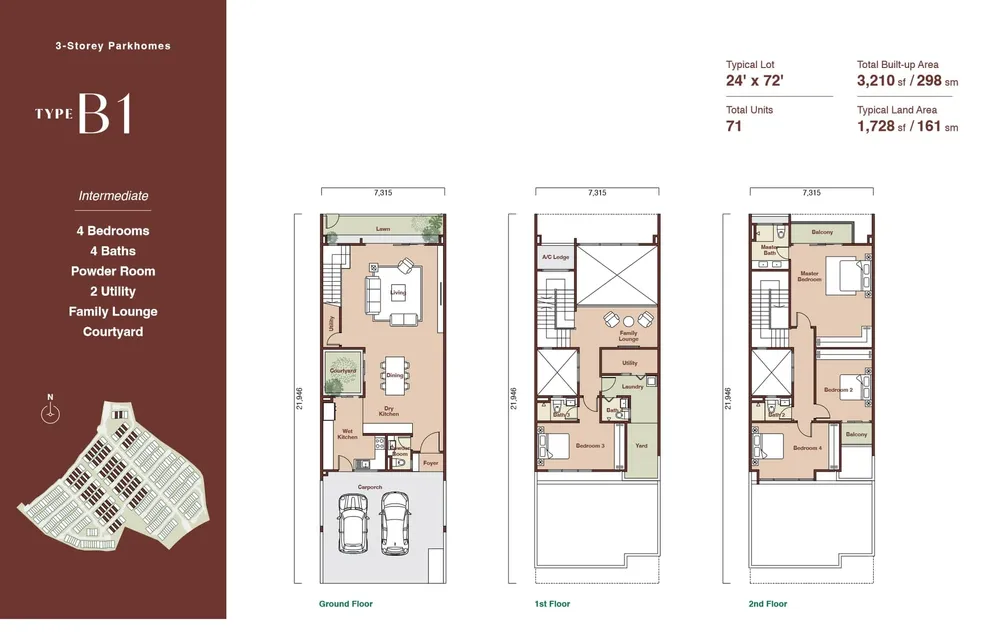 Zenia Parkhomes Parkhome Type B1 floor plan, 3,210 sq ft (298 m²)