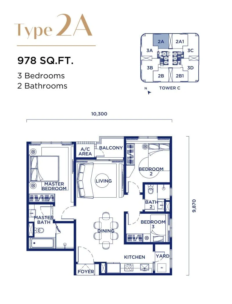 Talisa @ Bangsar Hill Park Type 2A floor plan, 978 sq ft (91 m²)