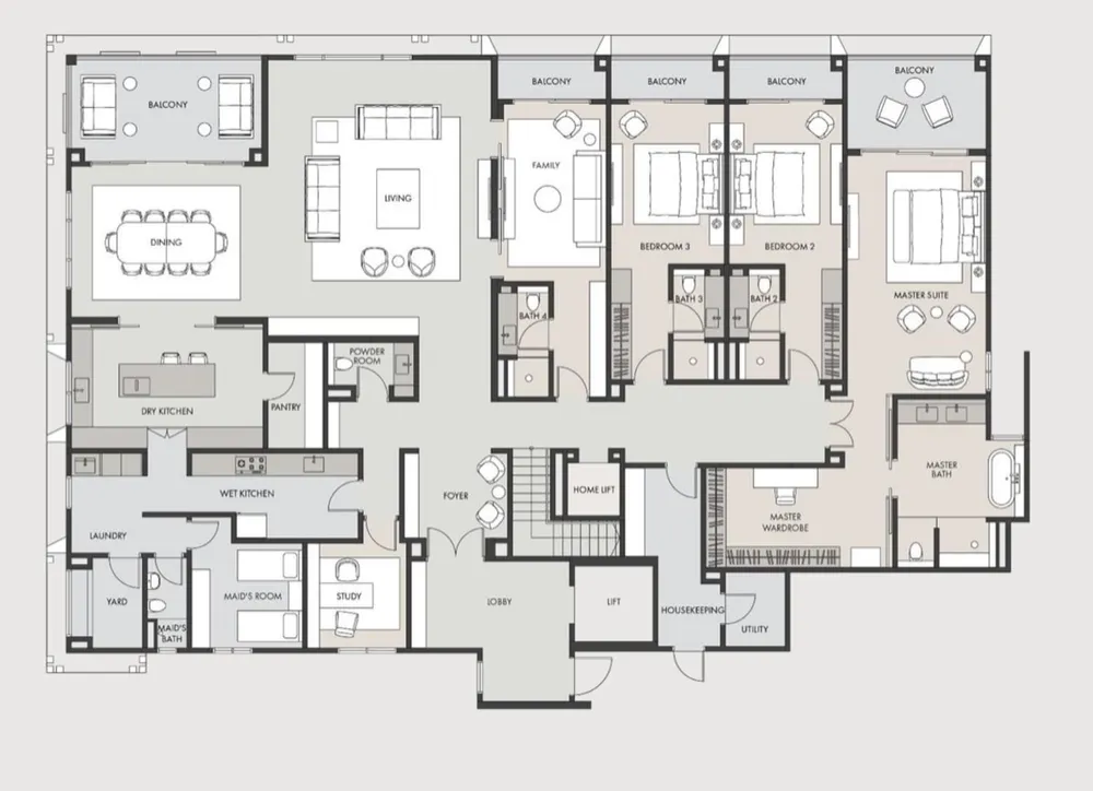 The Eden Type A3a penthouse · lower floor floor plan, 9,192 sq ft (854 m²)
