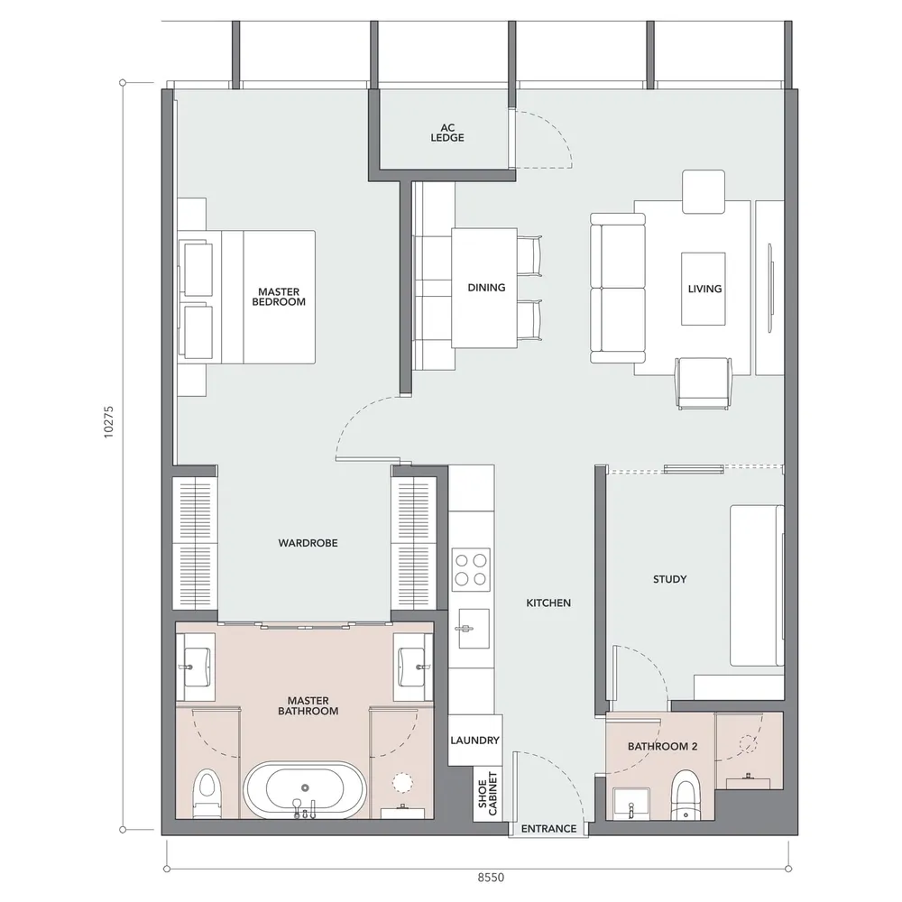 The Conlay Type F floor plan, 947 sq ft (88 m²)