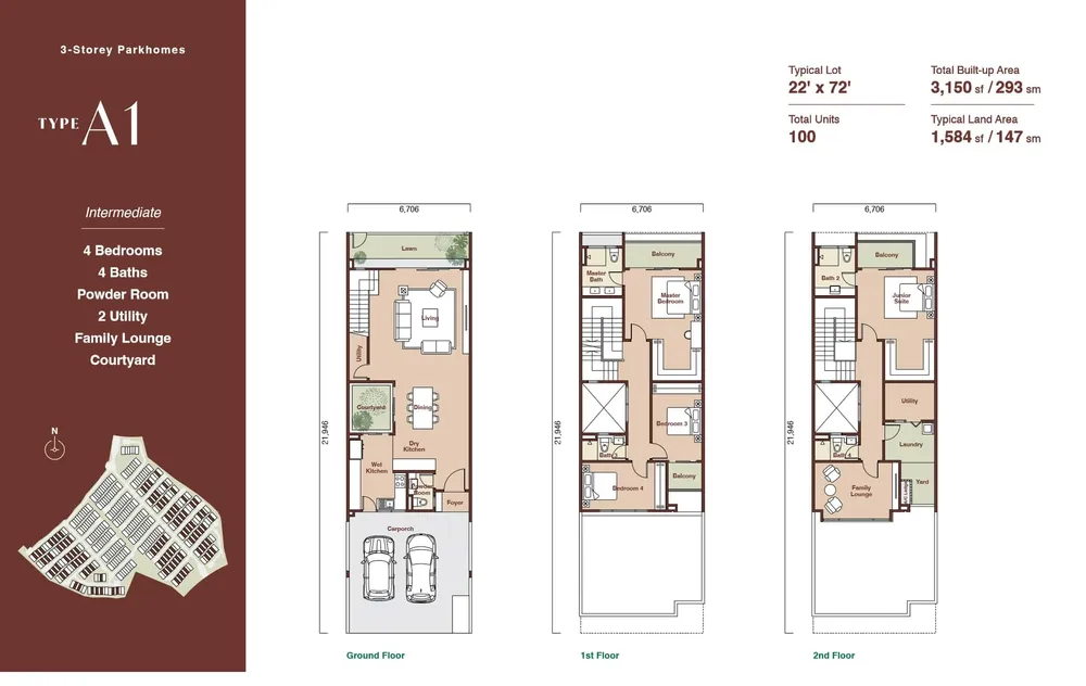 Zenia Parkhomes Parkhome Type A1 floor plan, 3,150 sq ft (293 m²)