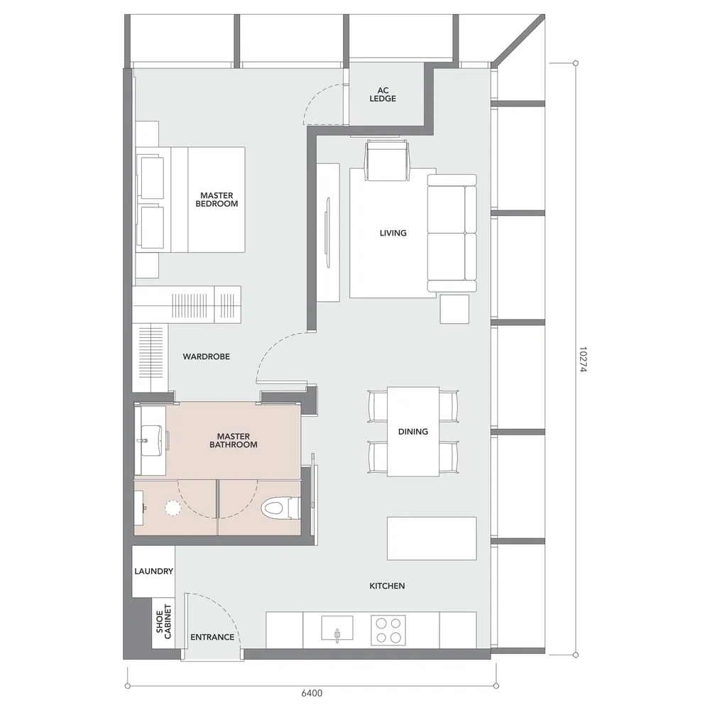 The Conlay Type E2 floor plan, 710 sq ft (66 m²)