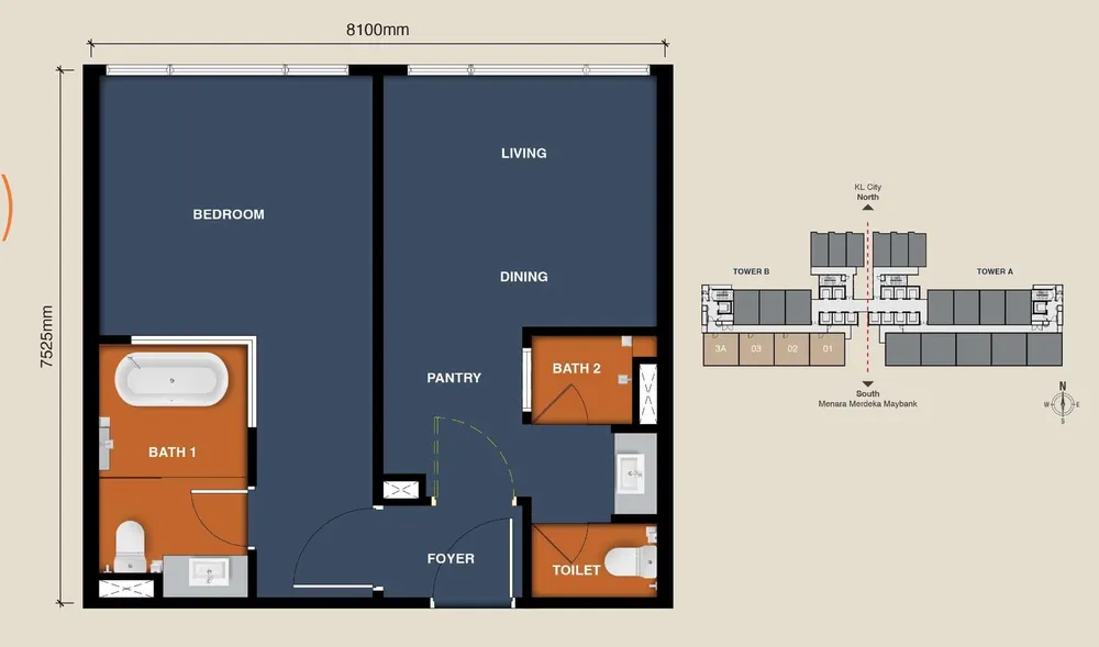 MABA Suitez Type C(M) floor plan, 657 sq ft (61 m²)