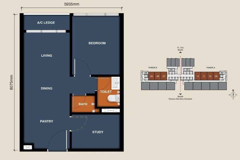 MABA Suitez Type B floor plan, 484 sq ft (45 m²)