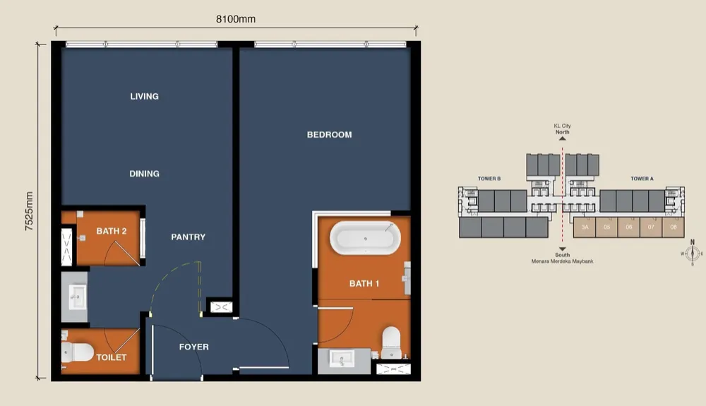 MABA Suitez Type C floor plan, 657 sq ft (61 m²)