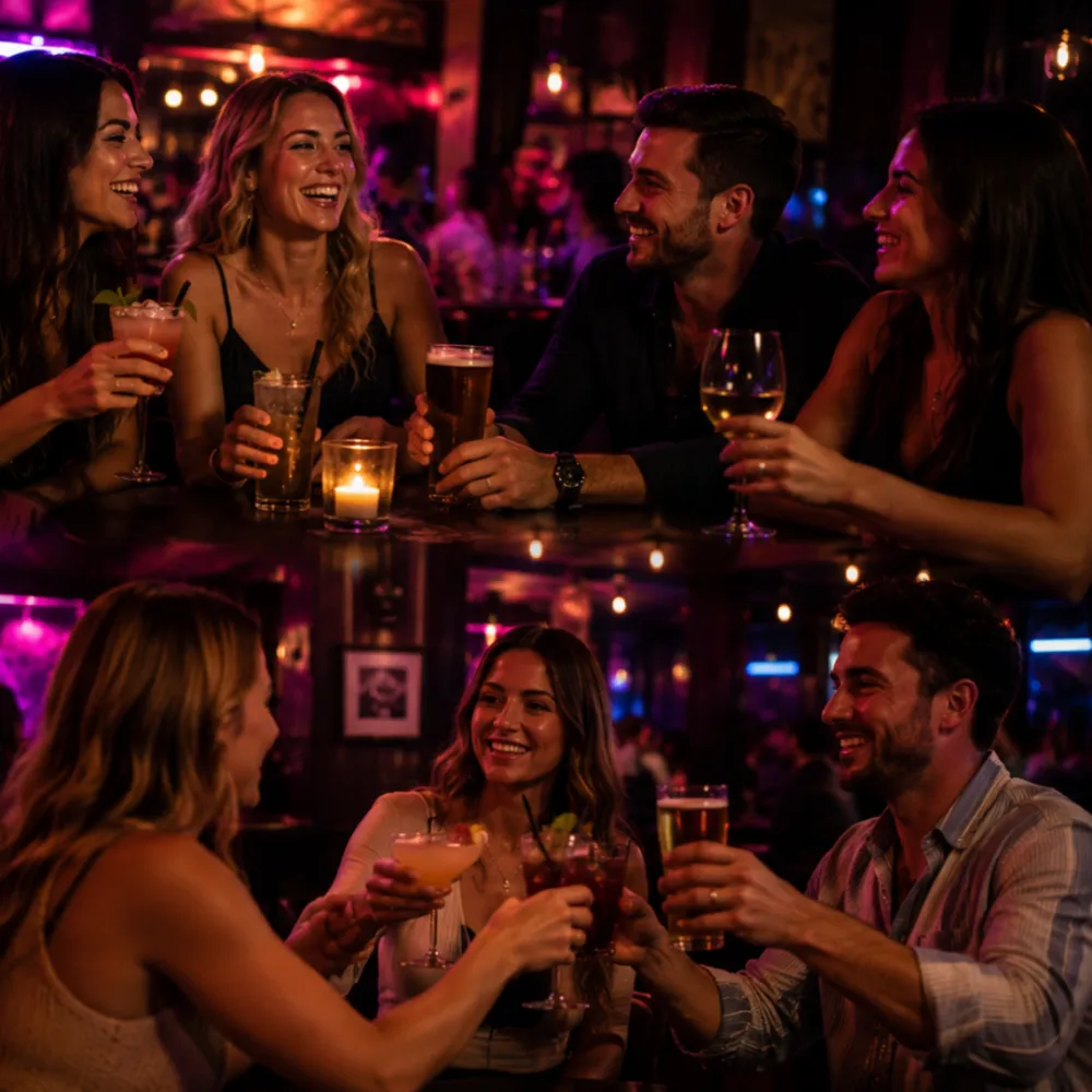 Groupe de collègues célébrant autour de la table au Pop Bar Urbain