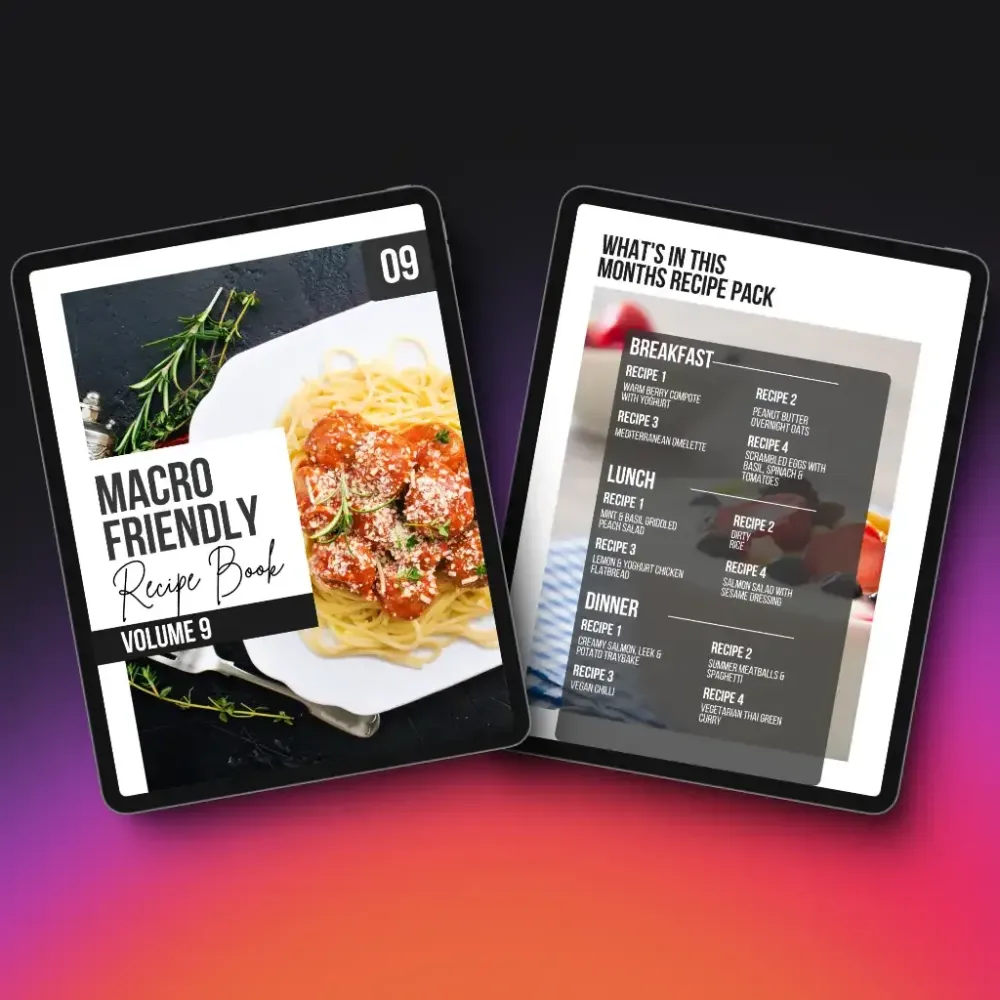 Macro friendly recipe book, coaching assets, monthly recipe pack