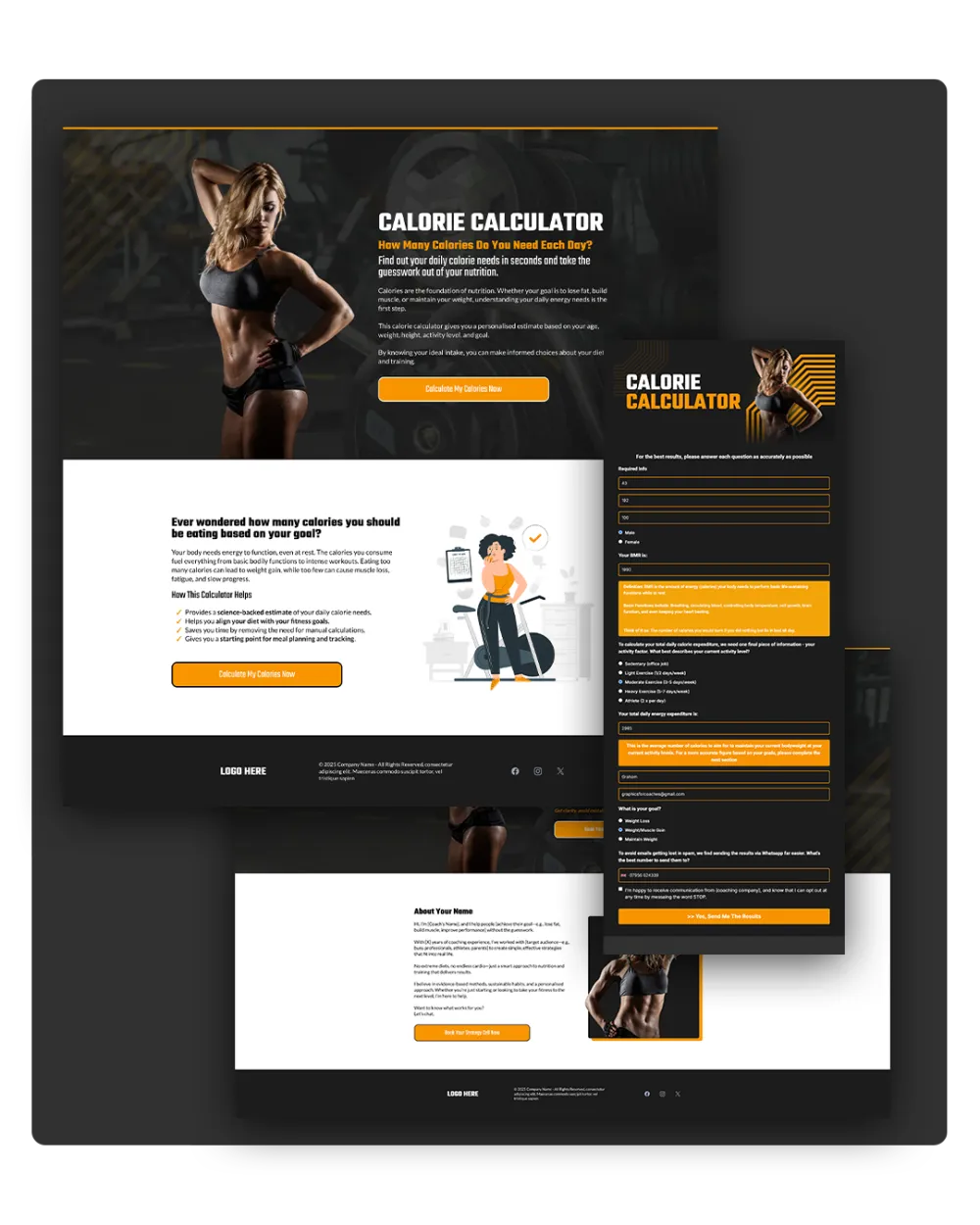 Branded calorie calculator, websites, lead magnet page