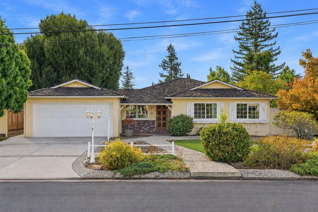 Front of a single-story Los Altos home with a landscaped yard