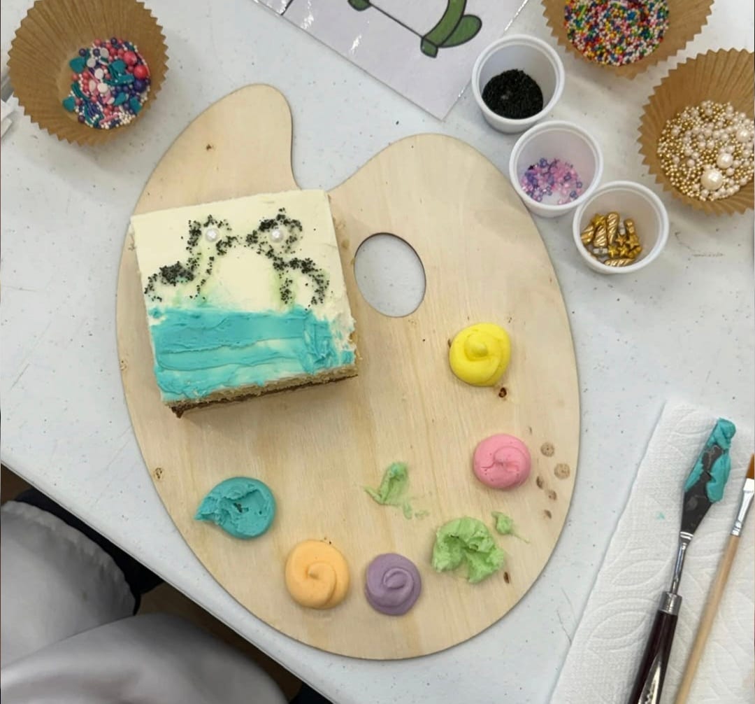 Decorated cake slice from the baking series