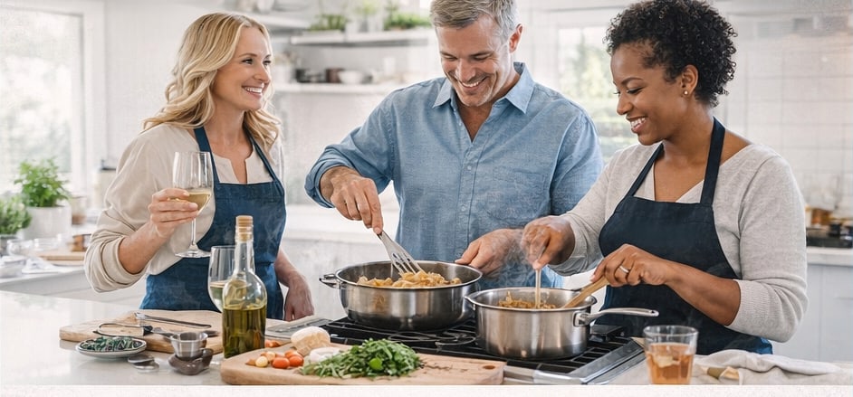 Confident home cook plating a dish