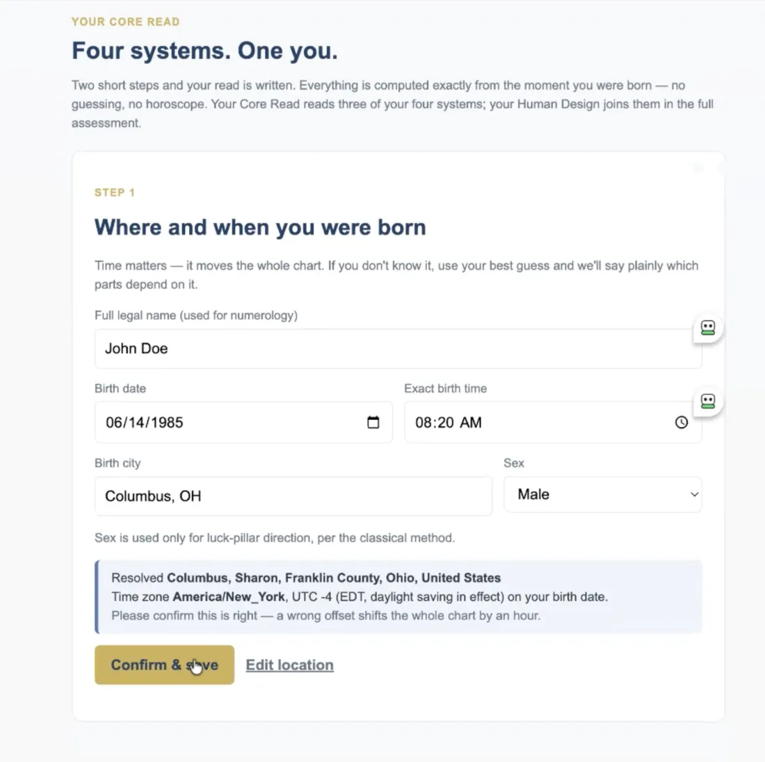 Step one of the Core Read &mdash; where and when you were born