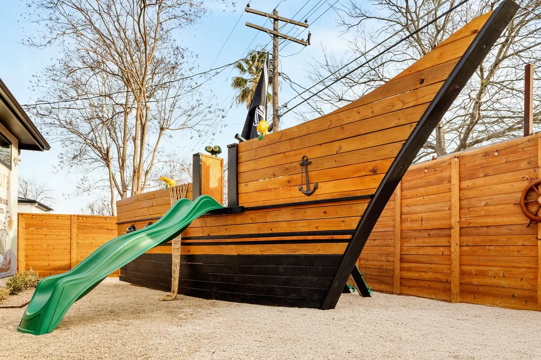 Pirate ship play structure, full view