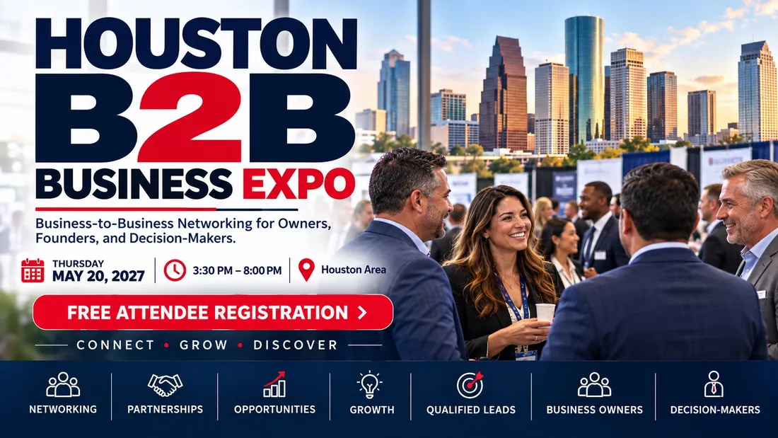 Houston B2B Business Expo promotional graphic for May 20, 2027