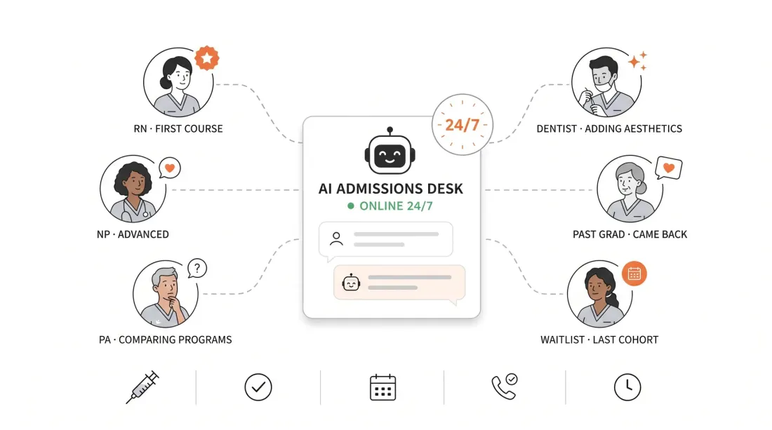 AI admissions desk qualifying RN, NP, PA and dentist inquiries around the clock