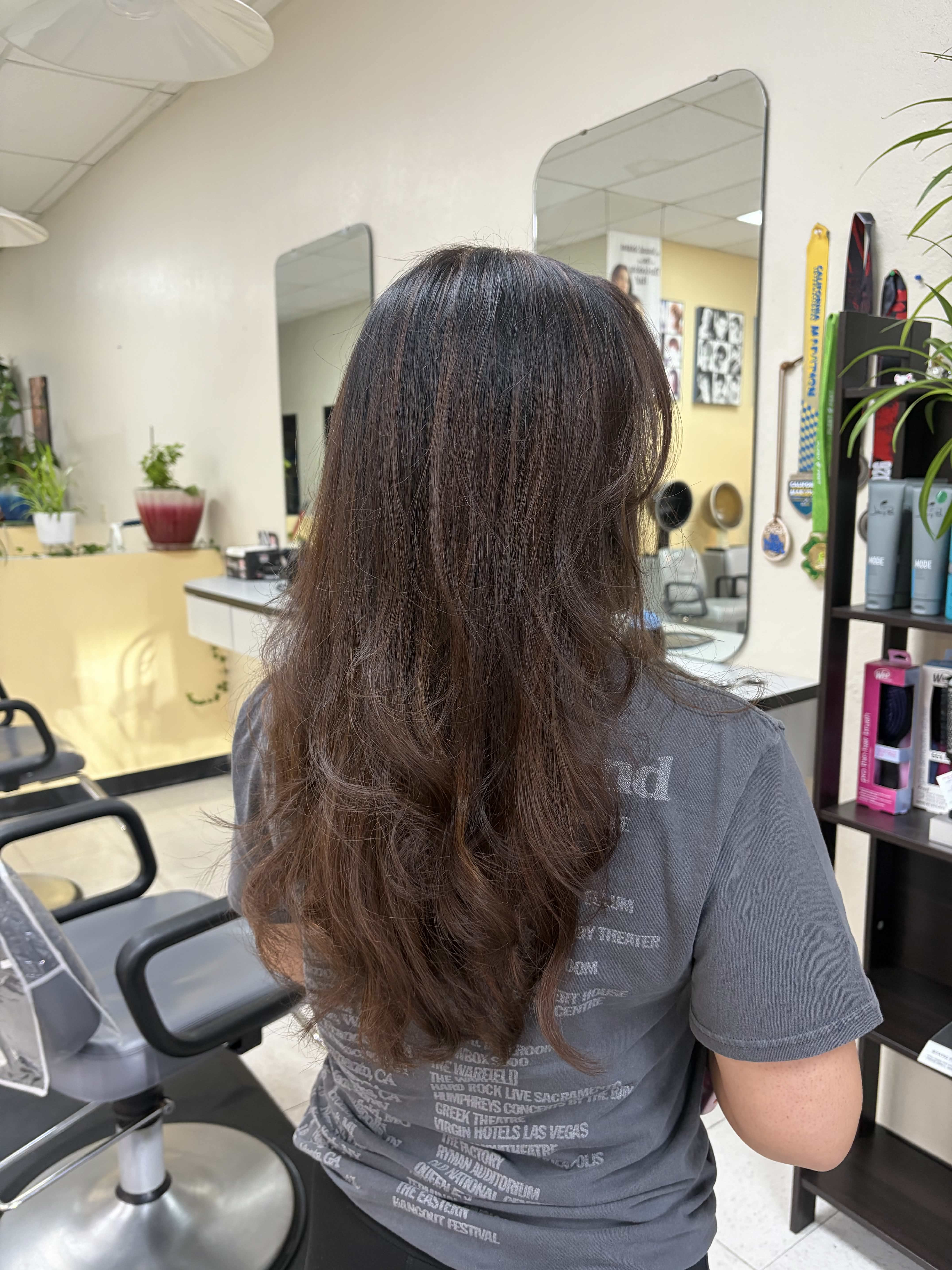 Long layered women’s haircut by May Wong at Silver Star Salon in Sacramento