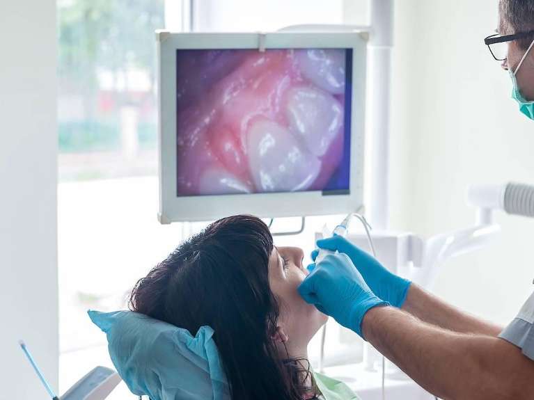 Patient receiving a dental exam
