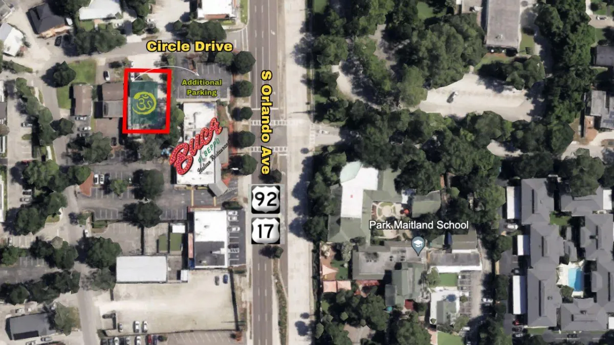 Driving route illustration for finding The Yoga Shala on Circle Drive in Maitland