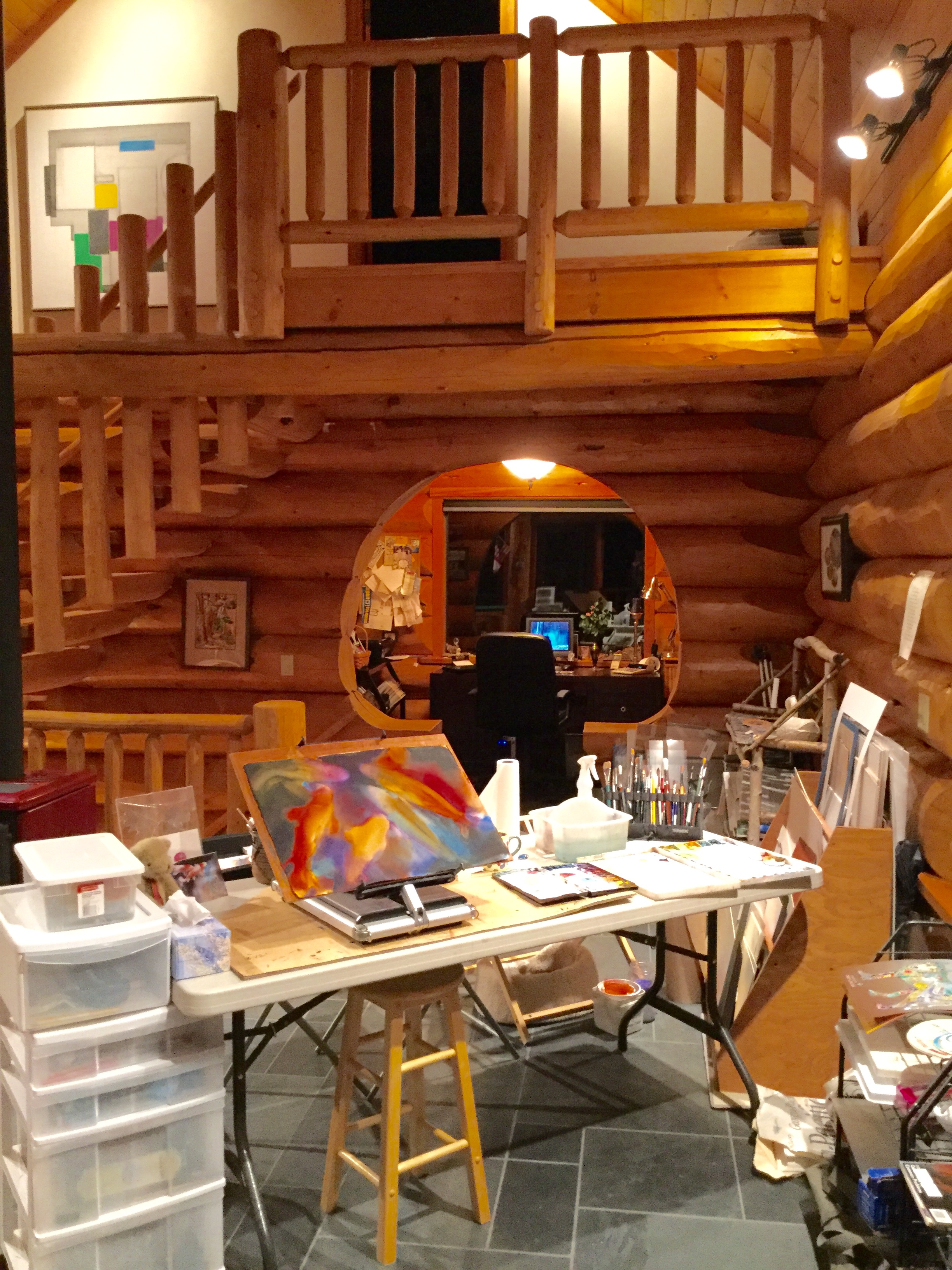 Interior of the artist's studio configured for art making