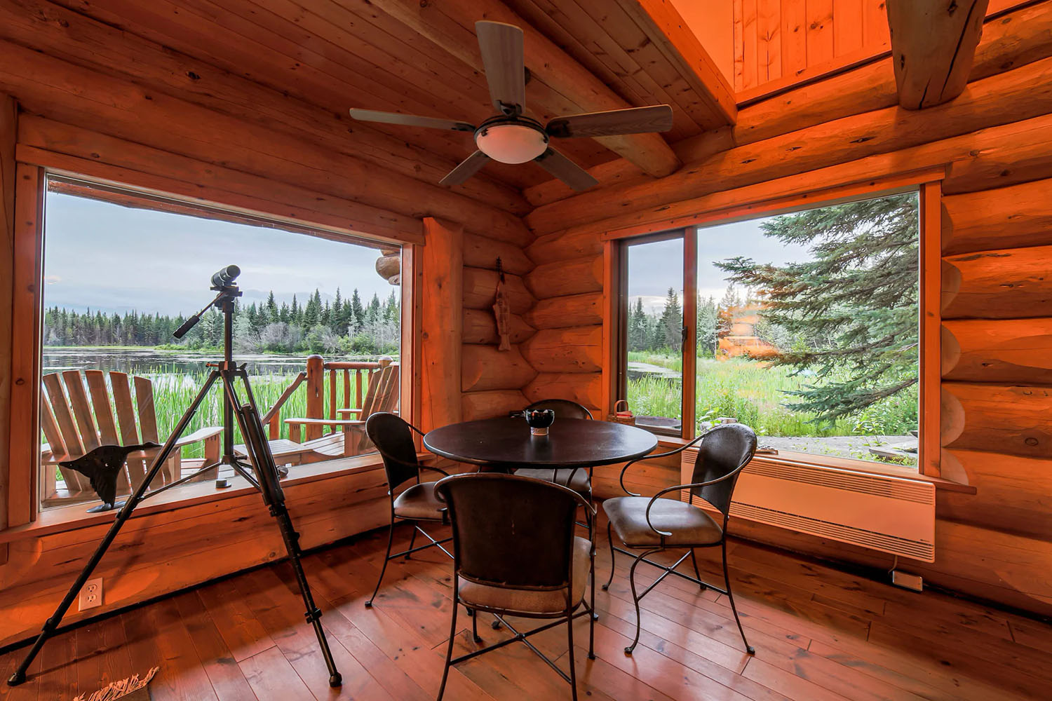 Viewing corner with telescope in Lake Cabin
