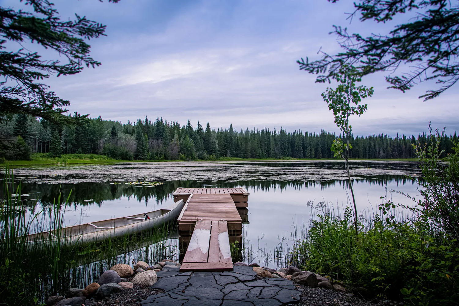 Dock and canoe at Lake Cabin