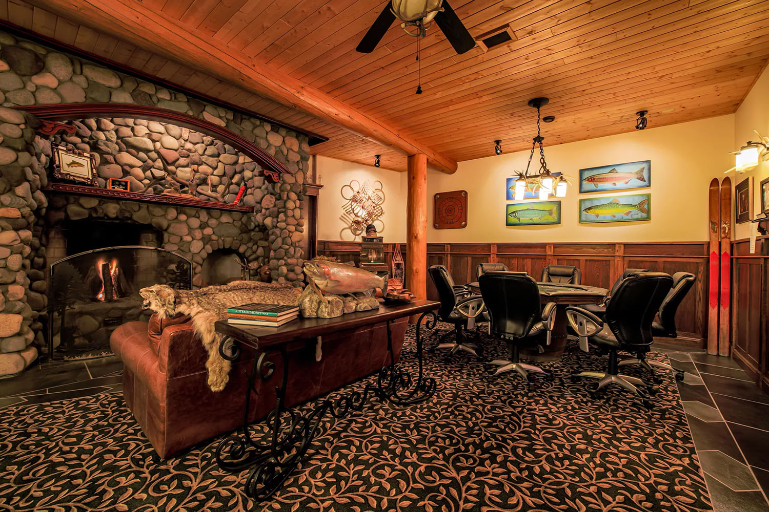 Downstairs office with fireplace