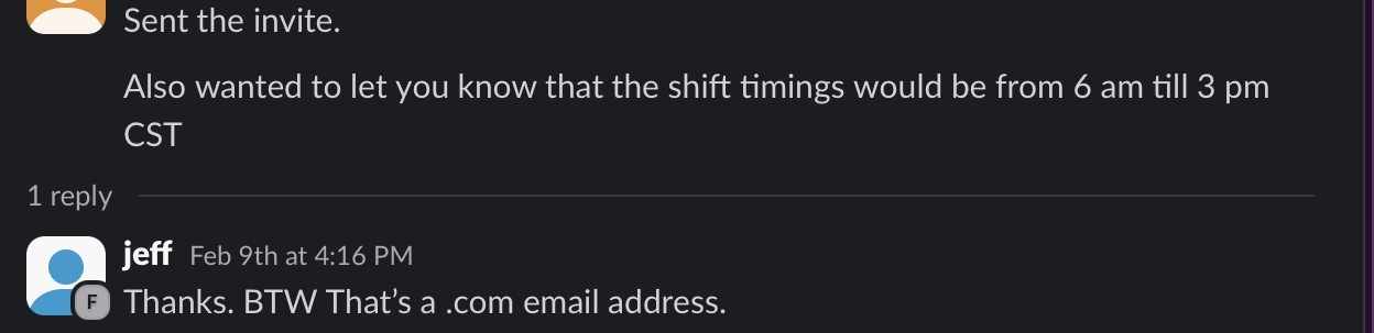 Slack message