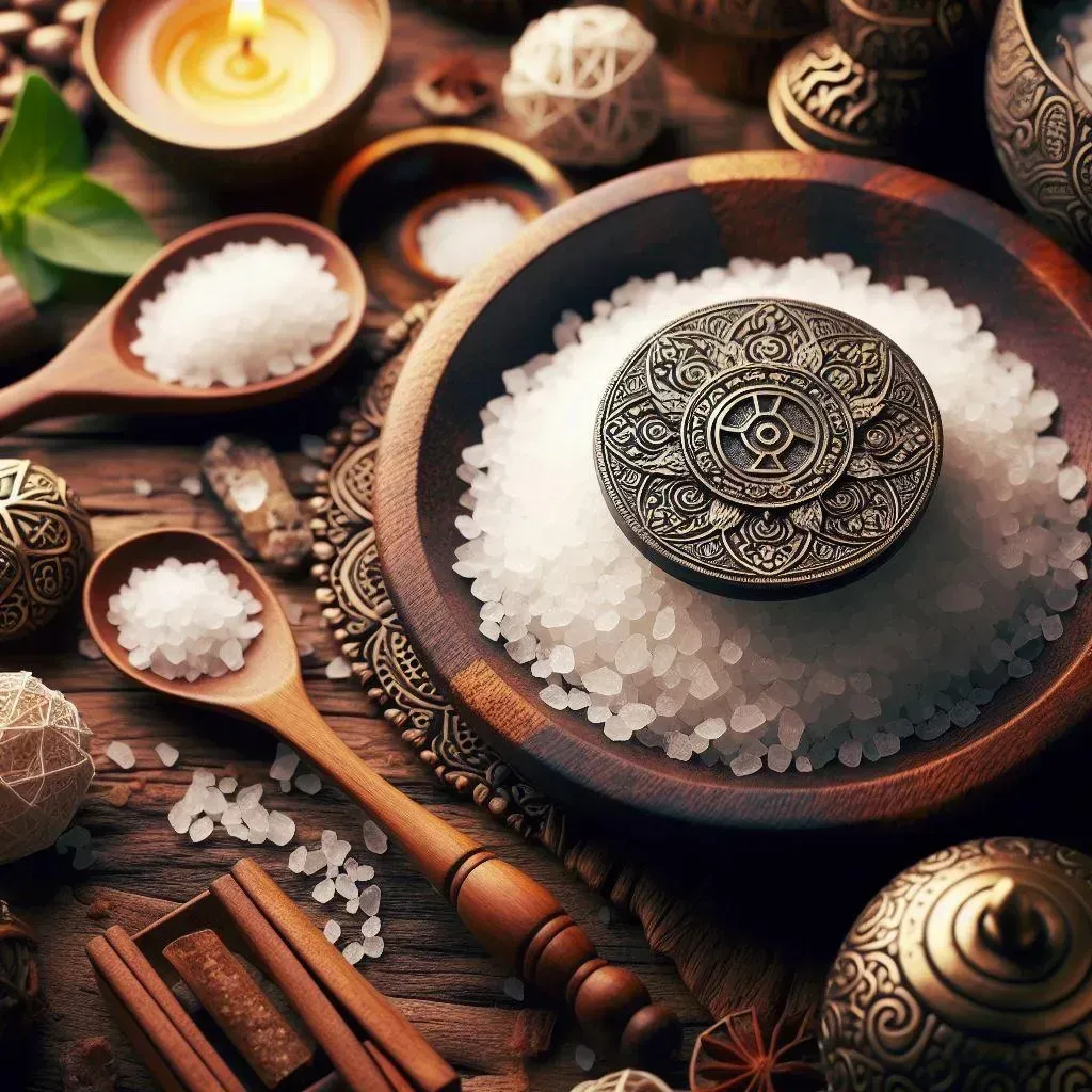 Spiritual salt crystals and ritual items
