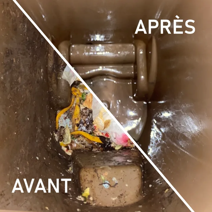 Avant et après le nettoyage intérieur d’un bac brun par Poubelle Premium