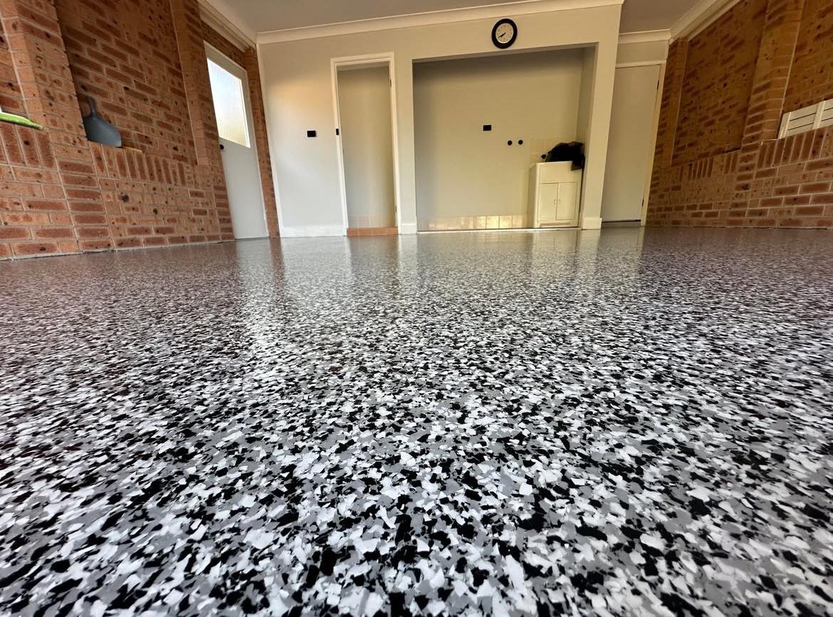 Durable decorative garage floor coating installed in Omaha