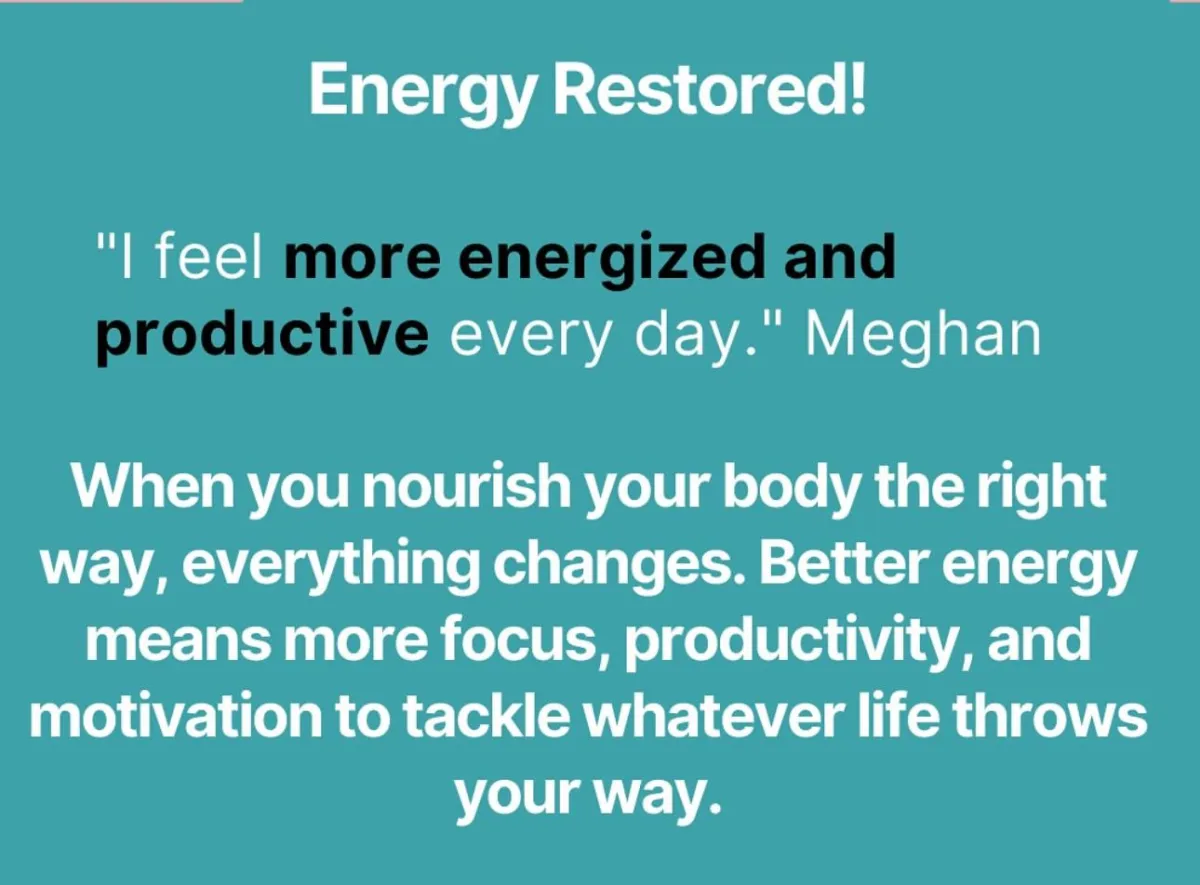 Nourish client testimonial about energy