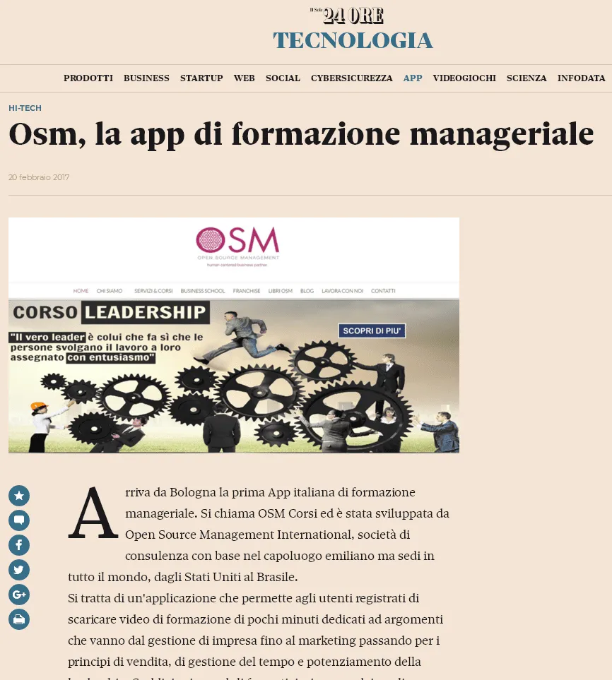 Il Sole 24 Ore - OSM, la app di formazione manageriale