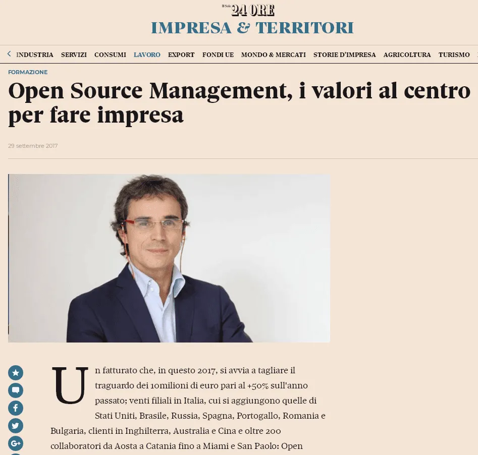 Il Sole 24 Ore - Open Source Management, i valori al centro per fare impresa